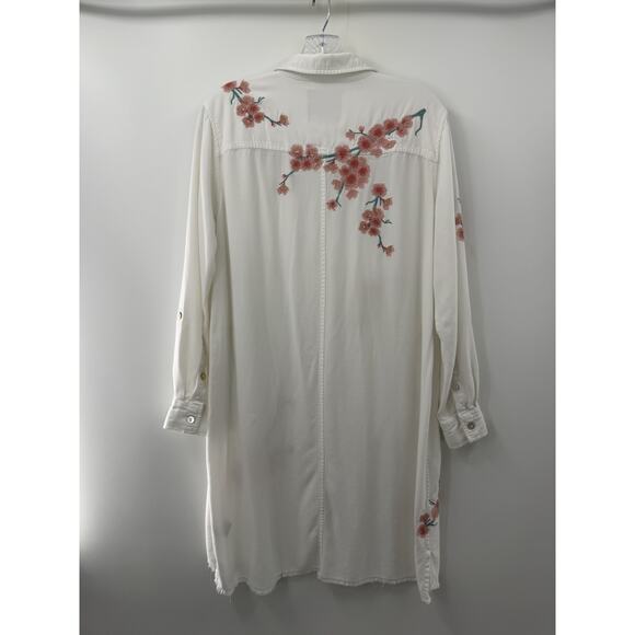 John Mark Women's Off White Floral Embroidered Shirt Dress Medium Country Chic - Picture 11 of 13